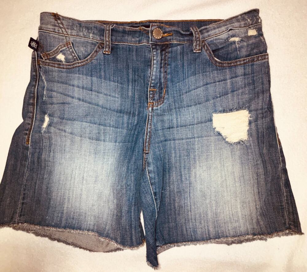 Rock & Republic Shorts Women's Blue Size 10 Distressed Raw Hem Denim Stretch